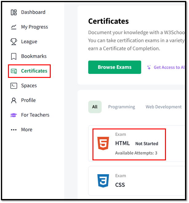 W3 Certificates on Home Available exam.png